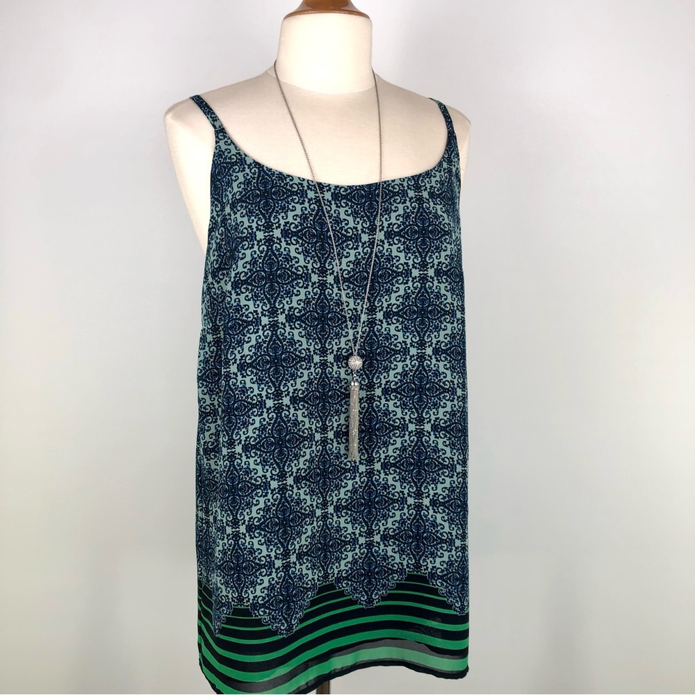CAbi Border Stripe Cami #107 Size M Blue and Green Adjustable Straps Top